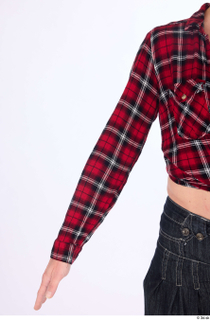 Hanane casual dressed plaid knotted flannel shirt red bra sleeve…